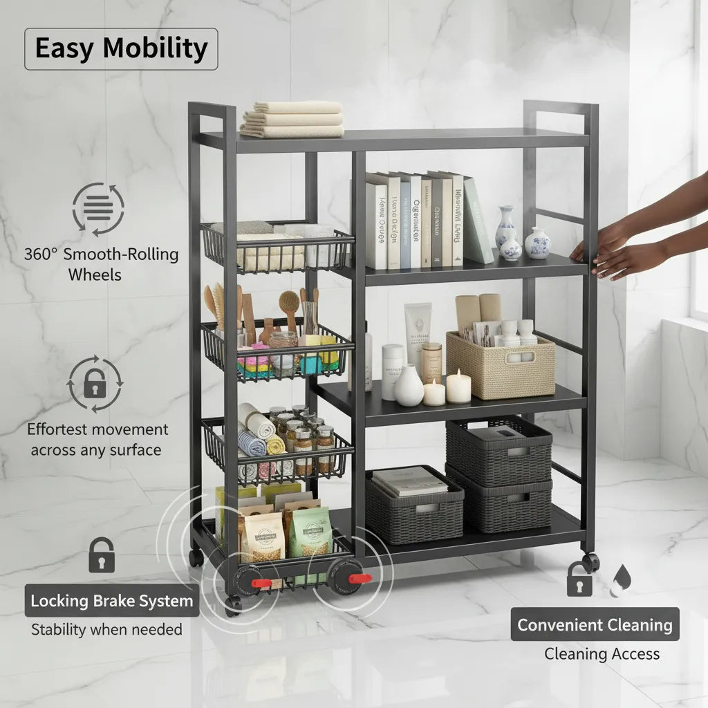 Multi-Functional Metal Storage Rack with Baskets – 4-Tier Home Organizer