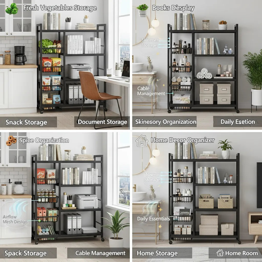 Multi-Functional Metal Storage Rack with Baskets – 4-Tier Home Organizer