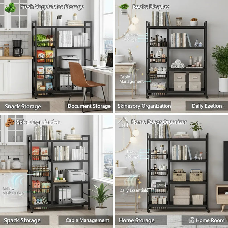 Multi-Functional Metal Storage Rack with Baskets – 4-Tier Home Organizer