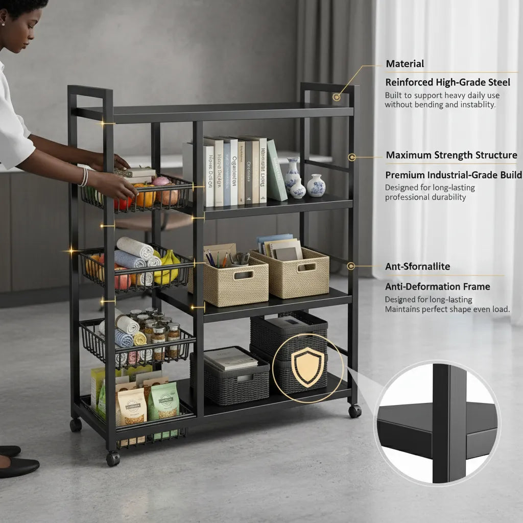 Multi-Functional Metal Storage Rack with Baskets – 4-Tier Home Organizer