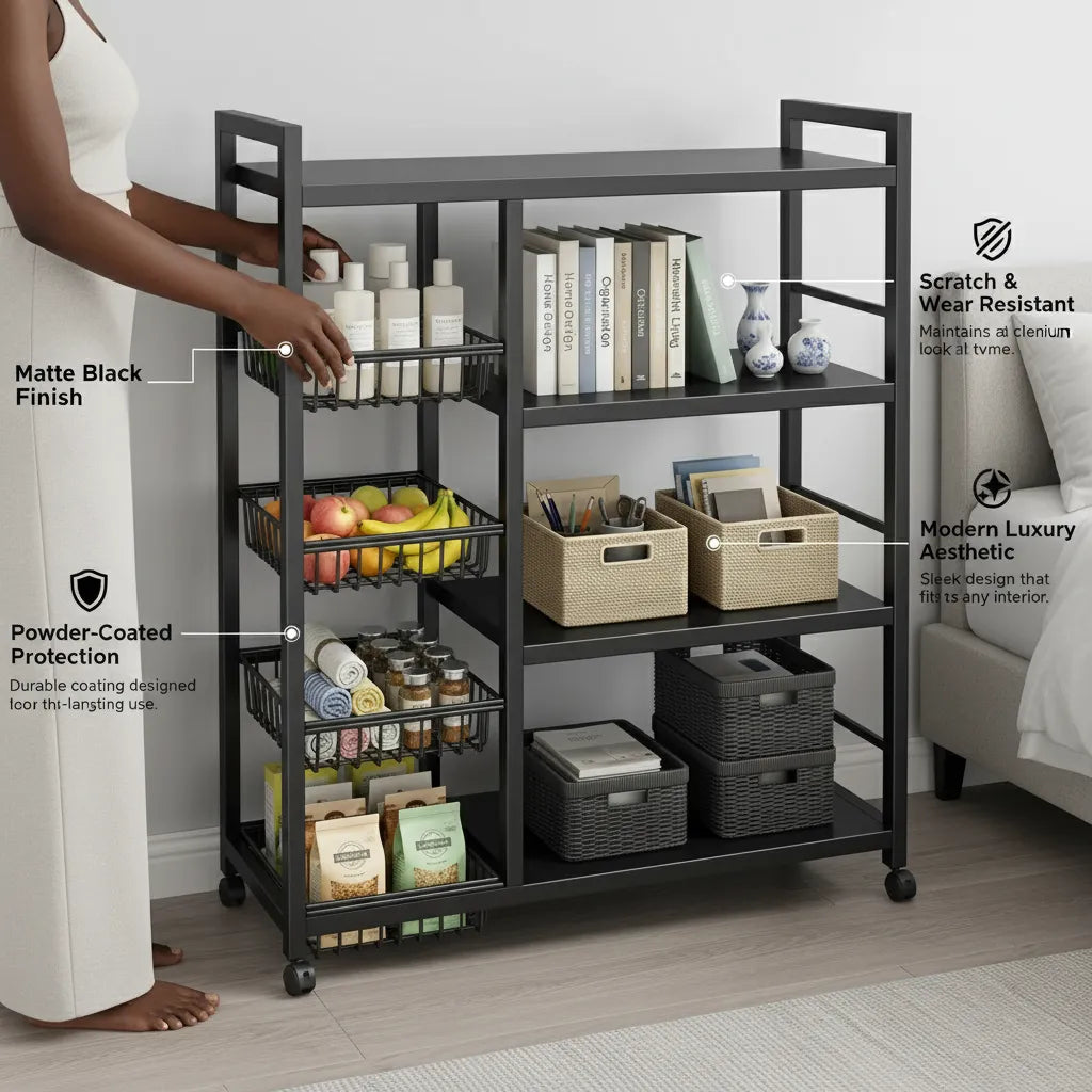 Multi-Functional Metal Storage Rack with Baskets – 4-Tier Home Organizer