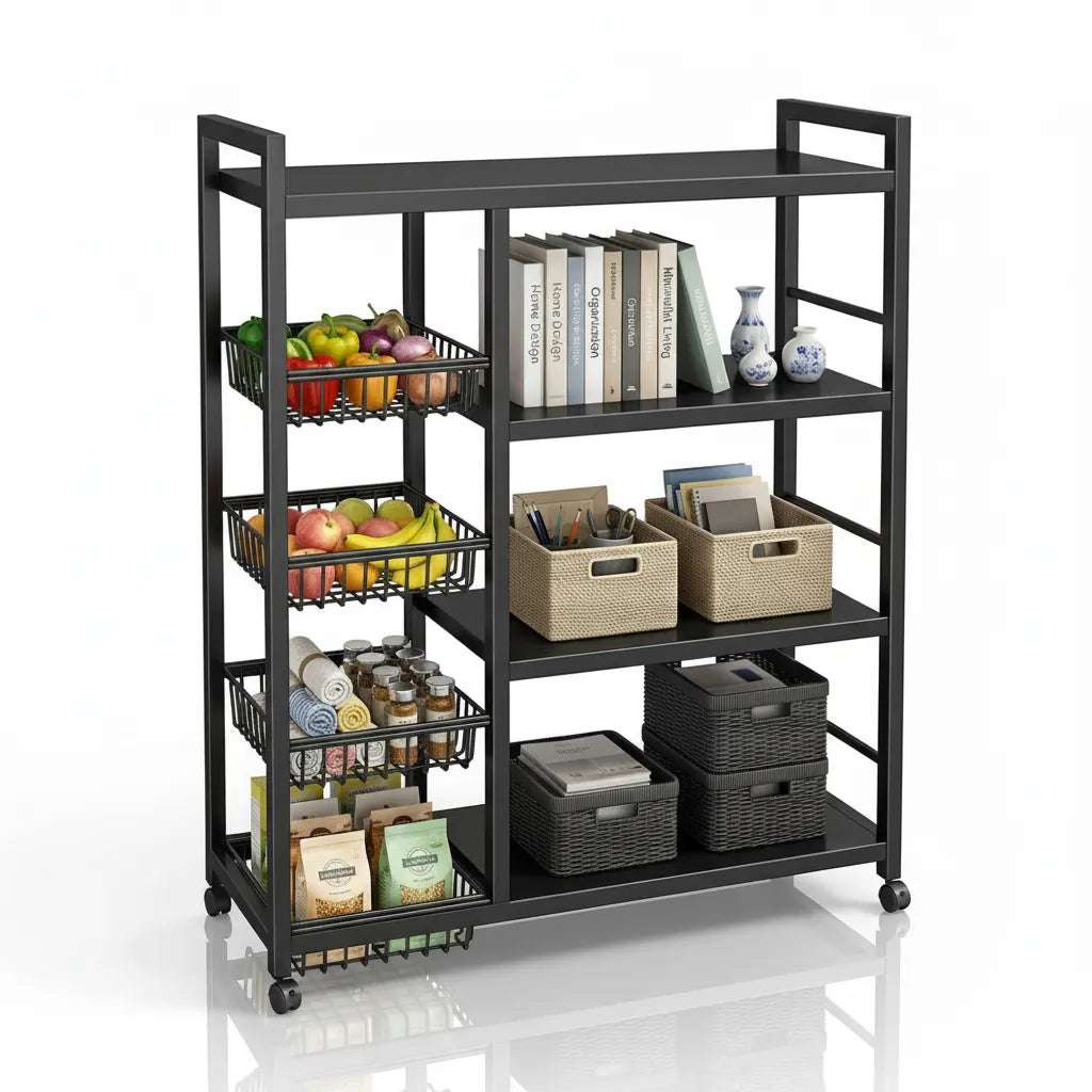 Multi-Functional Metal Storage Rack with Baskets – 4-Tier Home Organizer