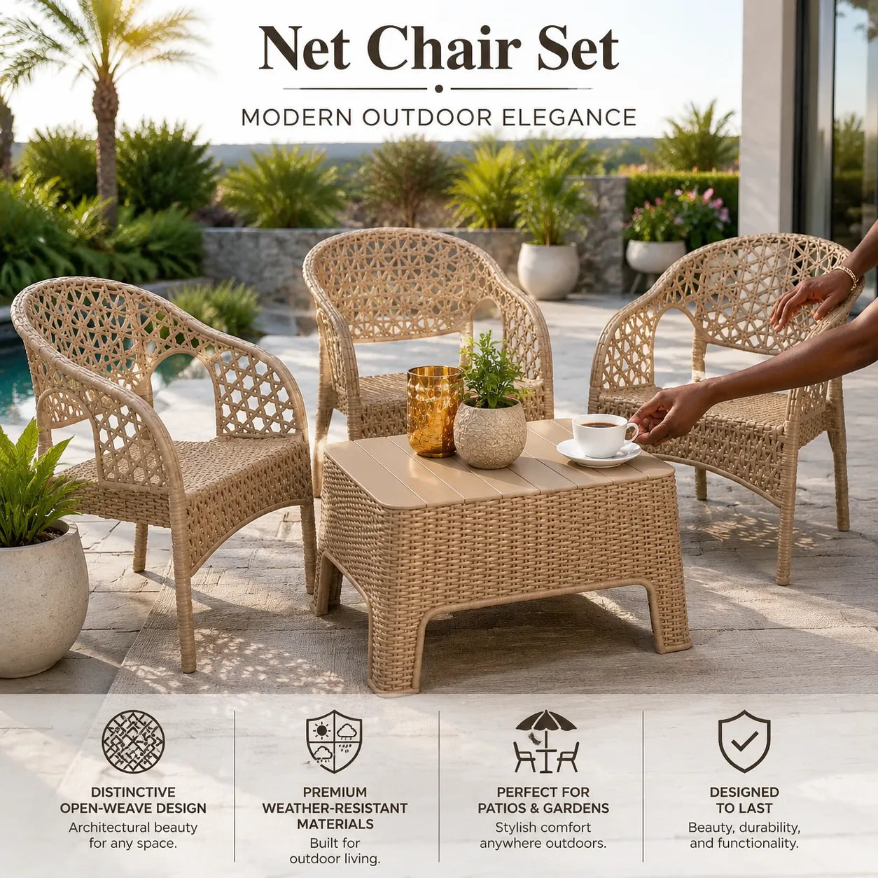 Set of 4 Premium Net-Pattern Dining Chairs – Modern & Ergonomic Design