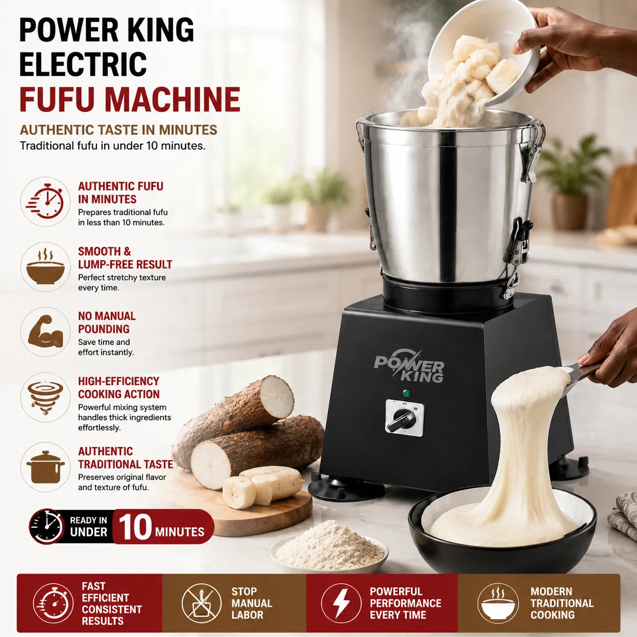 Power King Fufu Machine – Heavy-Duty Electric Fufu Mixer | Available in Standard & Large Sizes | Fast & Efficient Food Processor for Fufu & More