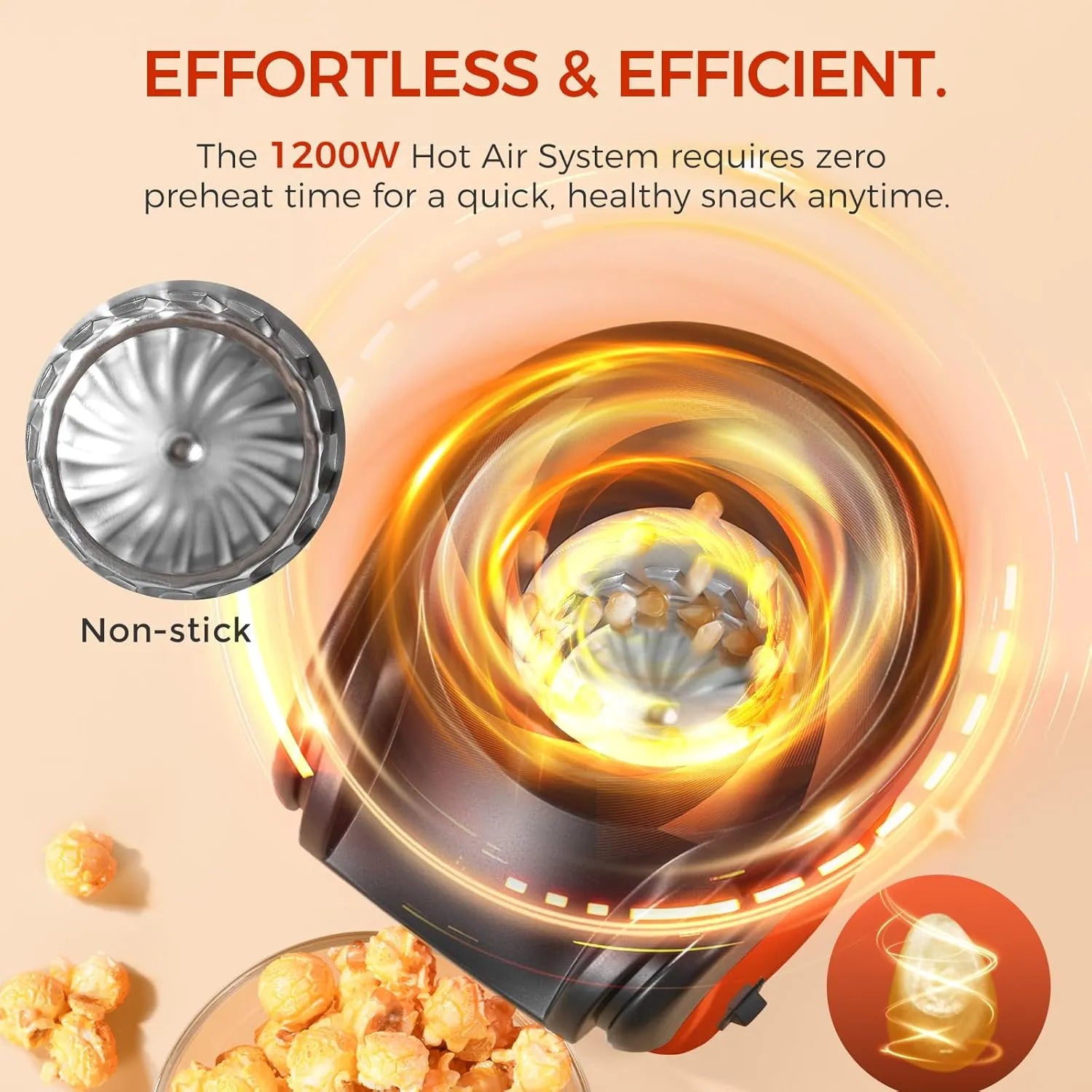 NASCO PC1005A-CB Popcorn Maker – 1200W Hot Air Popper for Healthy Oil-Free Popcorn
