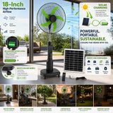 Portable 18″ Solar Powered Fan: Rechargeable Cooling with Easy-Glide Wheels