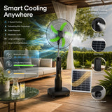 Portable 18″ Solar Powered Fan: Rechargeable Cooling with Easy-Glide Wheels