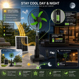 Portable 18″ Solar Powered Fan: Rechargeable Cooling with Easy-Glide Wheels