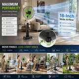 Portable 18″ Solar Powered Fan: Rechargeable Cooling with Easy-Glide Wheels