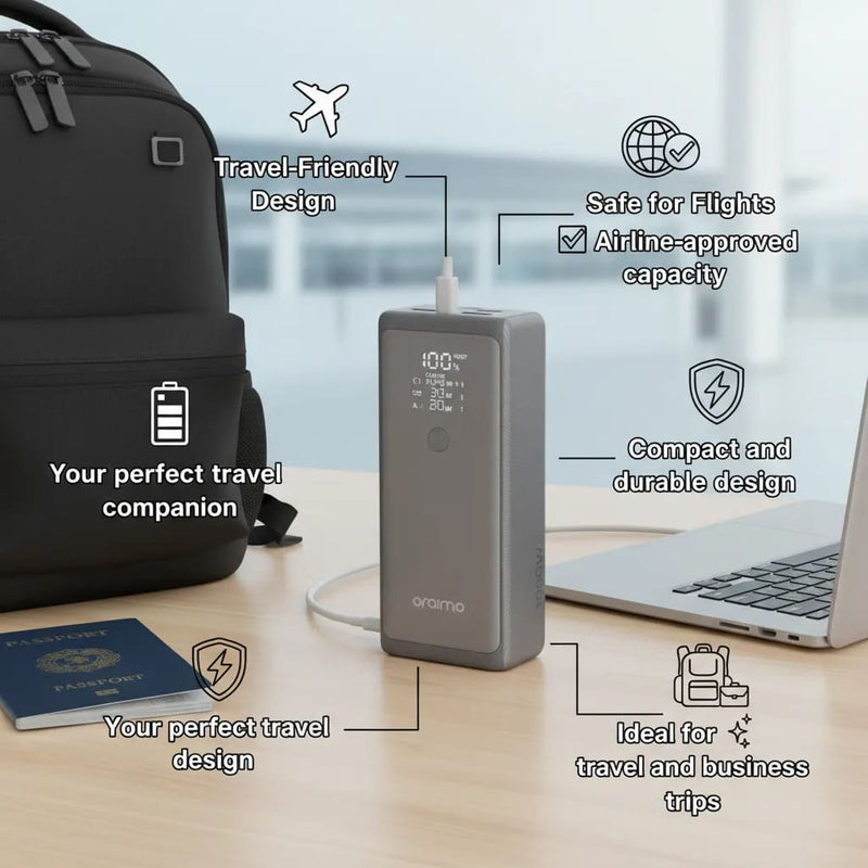 Oraimo PowerJet 130: 130W Ultra-Fast High-Capacity Power Bank (27,600mAh)
