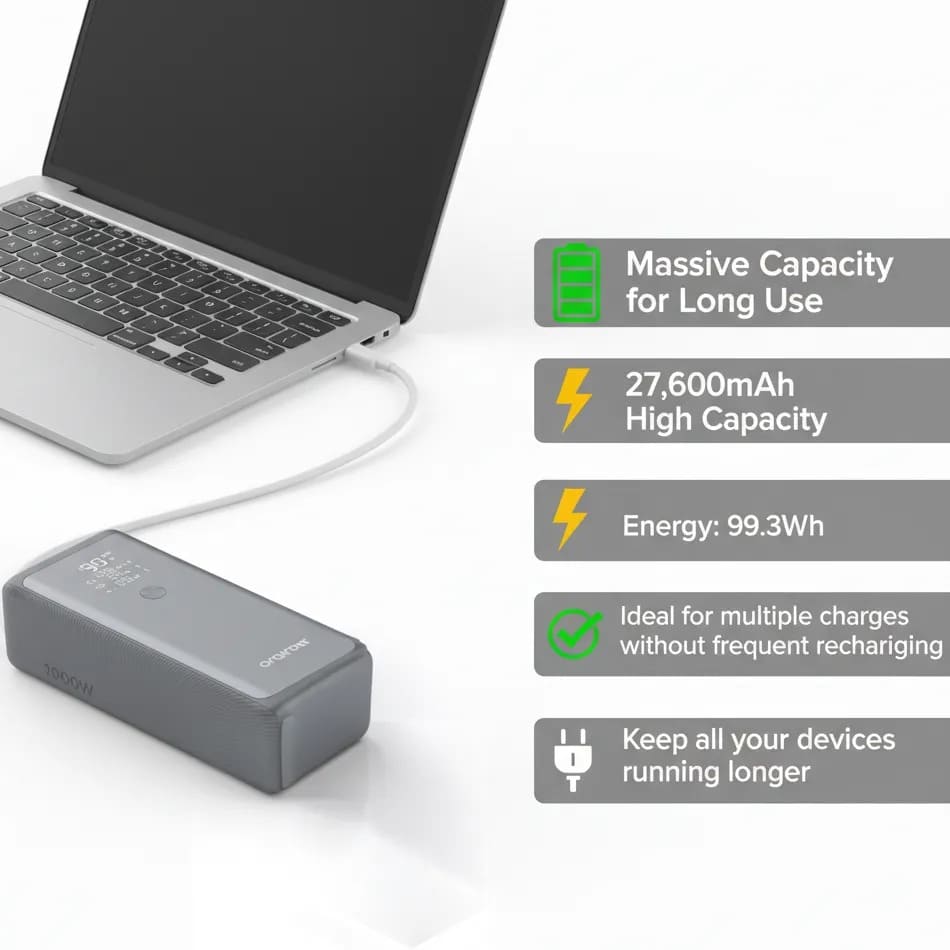 ✔ Large 27,600mAh Capacity Oraimo Power Bank 130 – The Ultimate 130W Ultra-Fast Power Bank for Laptops & Phones ⚡💻📱 ✅