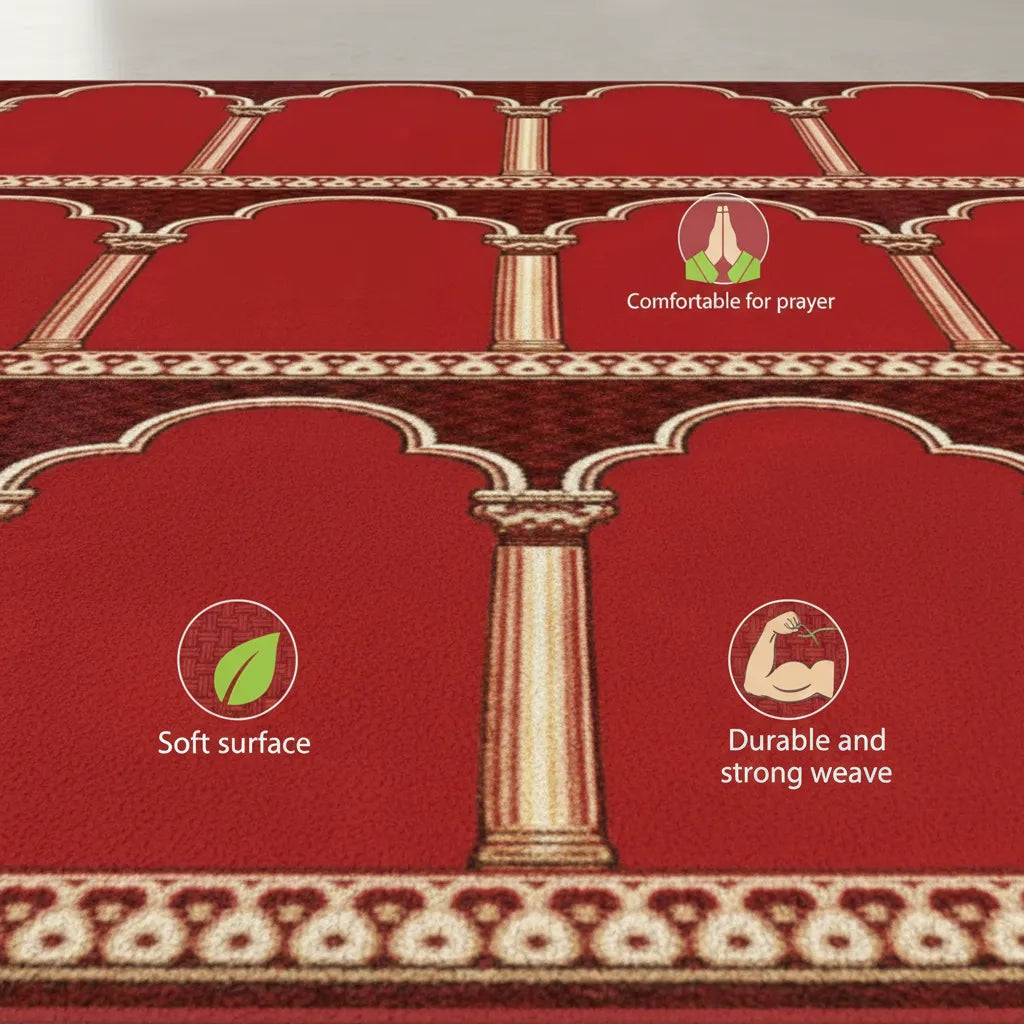 Mosque Prayer Carpet Roll 36 m² (2.7 × 1.33 m) – Red Color 🔴🕌