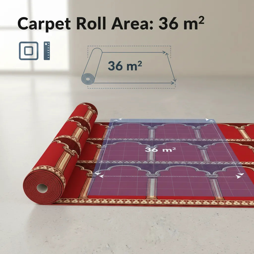 Mosque Prayer Carpet Roll 36 m² (2.7 × 1.33 m) – Red Color 🔴🕌