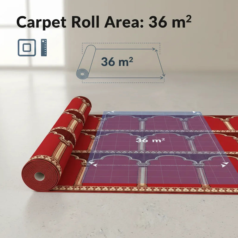 Mosque Prayer Carpet Roll 36 m² (2.7 × 1.33 m) – Red Color 🔴🕌