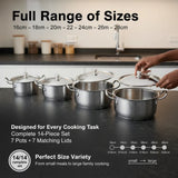 Premium 14-Piece Aluminum Quality Pot Set by Mers Home – Professional Cookware with Shiny Polish (16cm to 28cm)