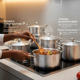 Premium 14-Piece Aluminum Quality Pot Set by Mers Home – Professional Cookware with Shiny Polish (16cm to 28cm)