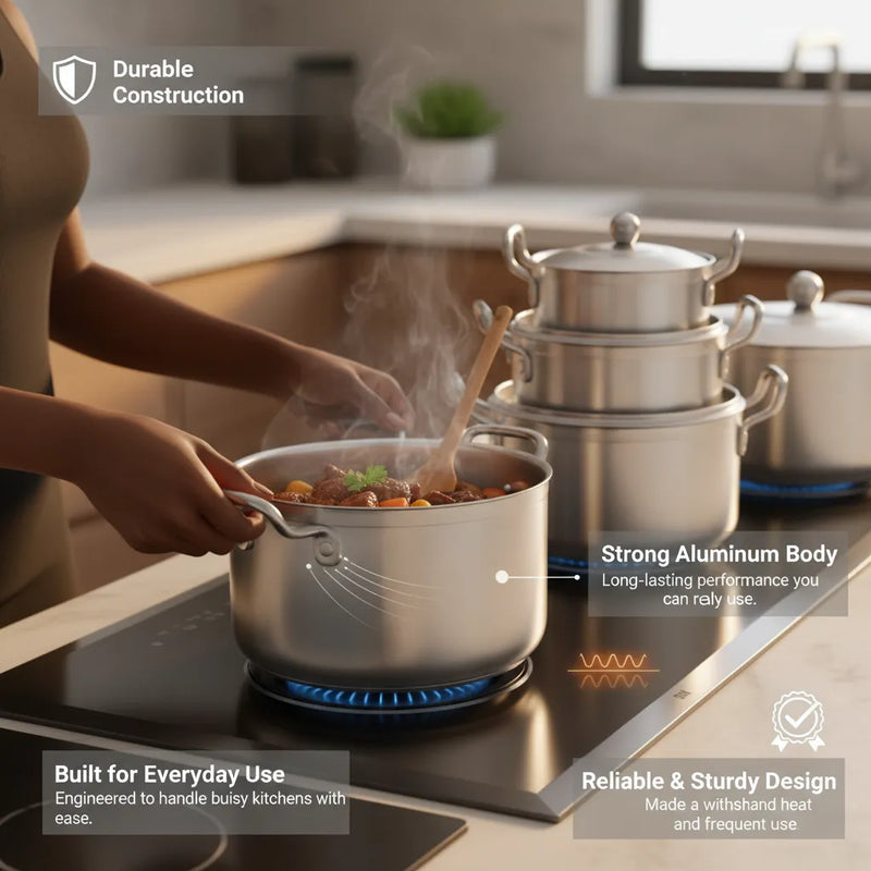 Mers Home 14-Piece Heavy-Duty Aluminum Pot Set - 16cm to 28cm Mirror Polish Cookware