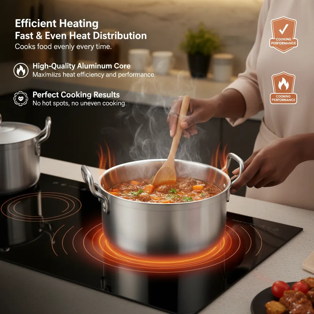 Premium 14-Piece Aluminum Quality Pot Set by Mers Home – Professional Cookware with Shiny Polish (16cm to 28cm)