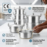 Premium 14-Piece Aluminum Quality Pot Set by Mers Home – Professional Cookware with Shiny Polish (16cm to 28cm)