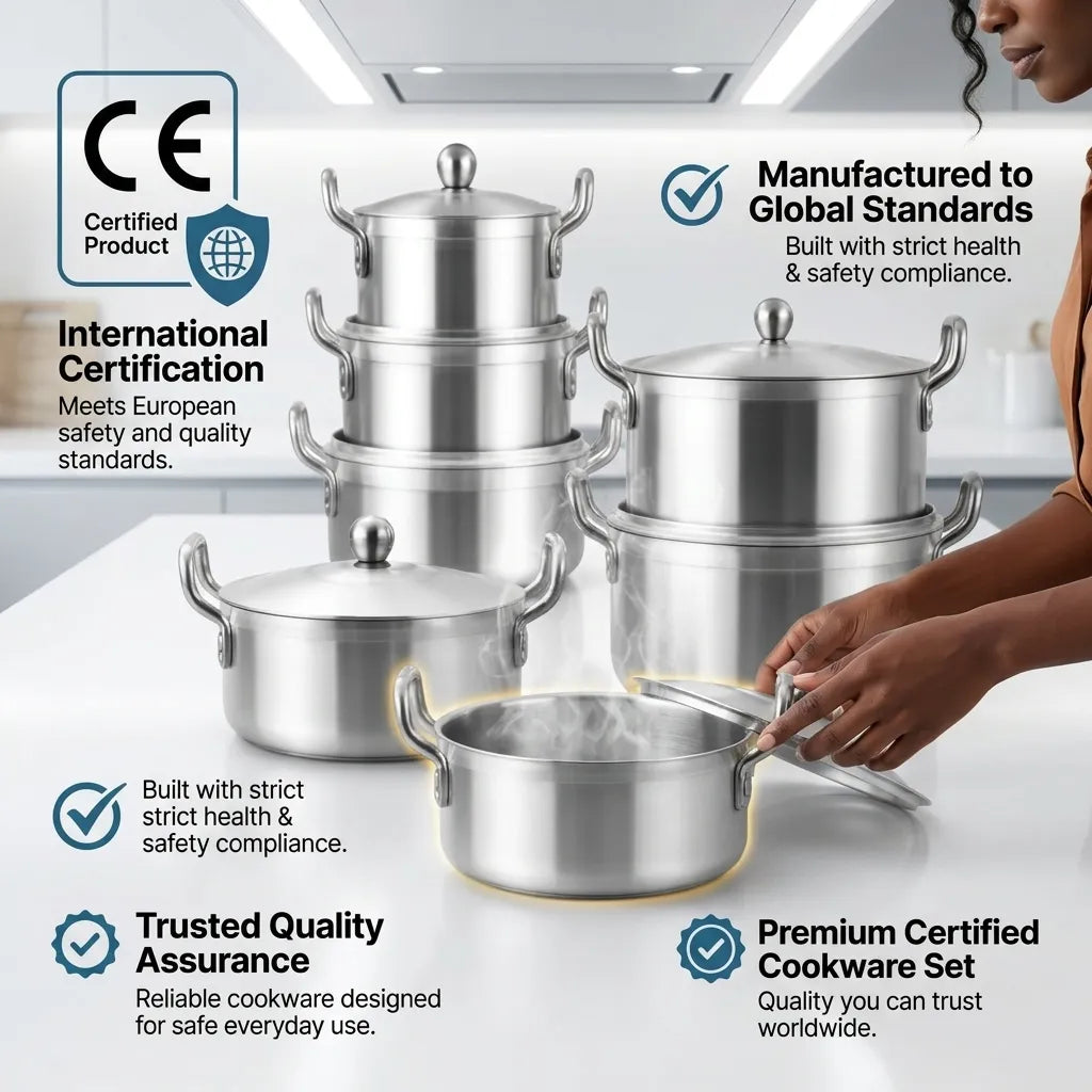 Premium 14-Piece Aluminum Quality Pot Set by Mers Home – Professional Cookware with Shiny Polish (16cm to 28cm)