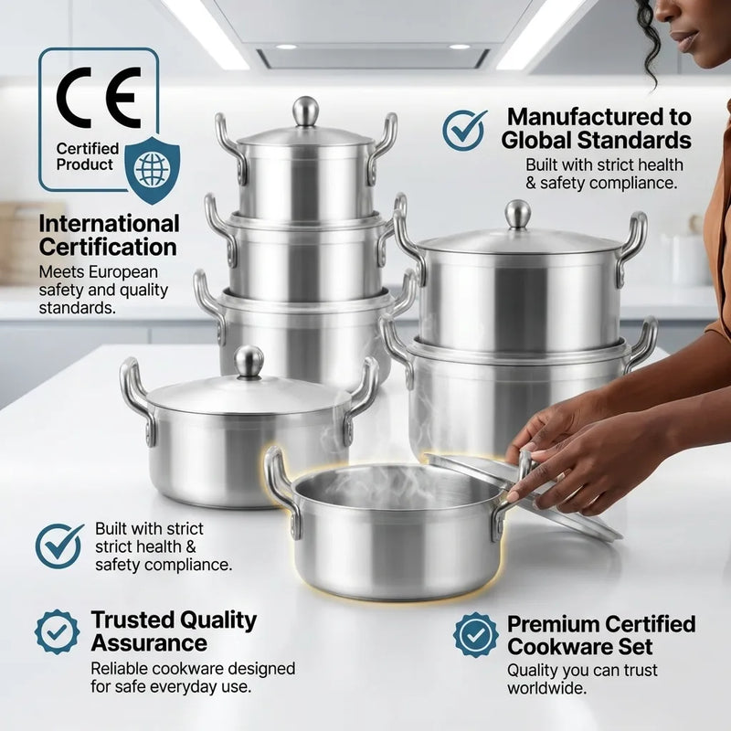 Mers Home 14-Piece Heavy-Duty Aluminum Pot Set - 16cm to 28cm Mirror Polish Cookware