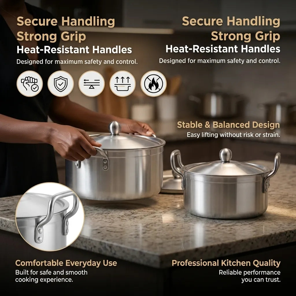 Premium 14-Piece Aluminum Quality Pot Set by Mers Home – Professional Cookware with Shiny Polish (16cm to 28cm)