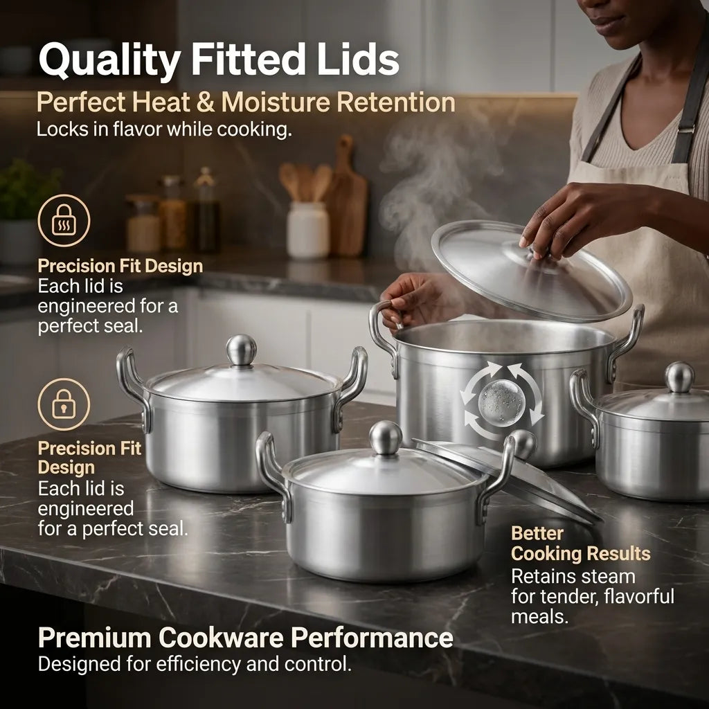 Premium 14-Piece Aluminum Quality Pot Set by Mers Home – Professional Cookware with Shiny Polish (16cm to 28cm)