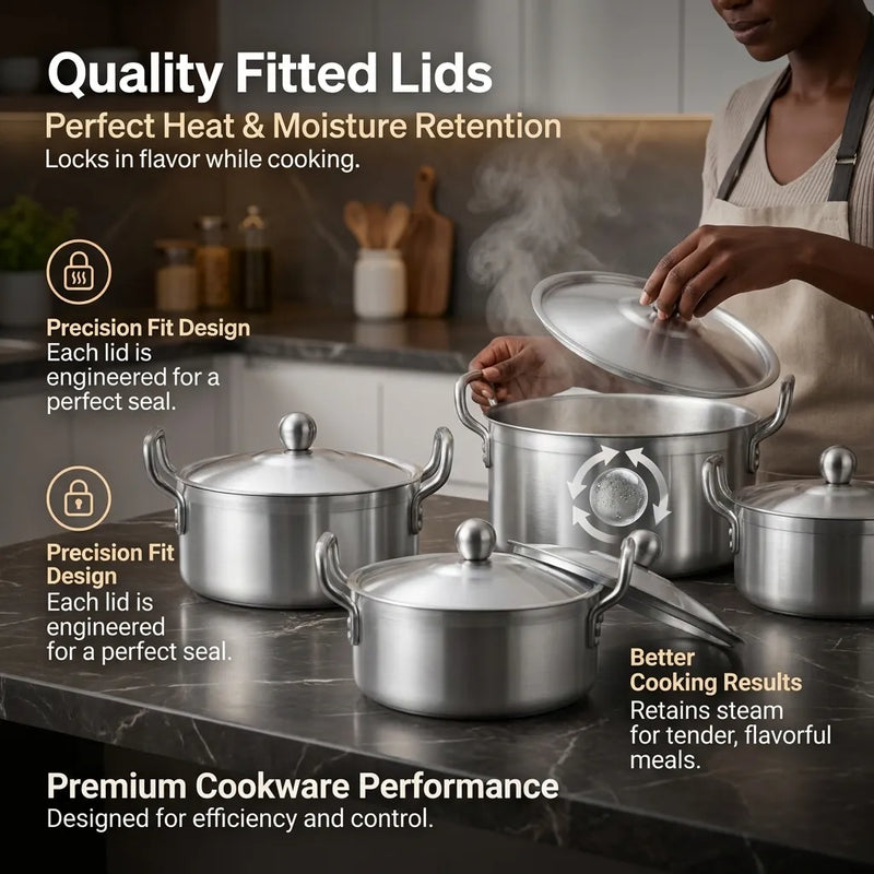 Mers Home 14-Piece Heavy-Duty Aluminum Pot Set - 16cm to 28cm Mirror Polish Cookware