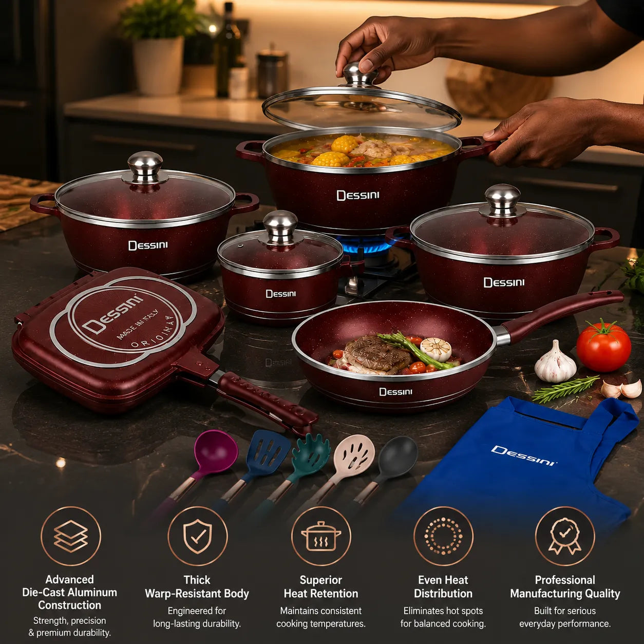 LEFON 23-Piece Granite Die-Cast Cookware Set | Non-Stick Premium Set