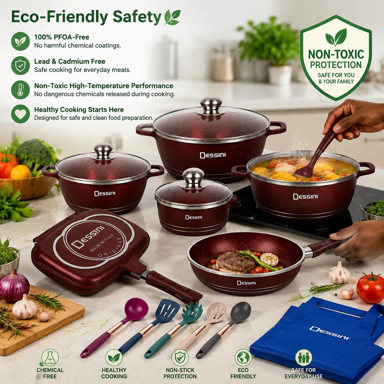 LEFON 23-Piece Granite Die-Cast Cookware Set | Non-Stick Premium Set