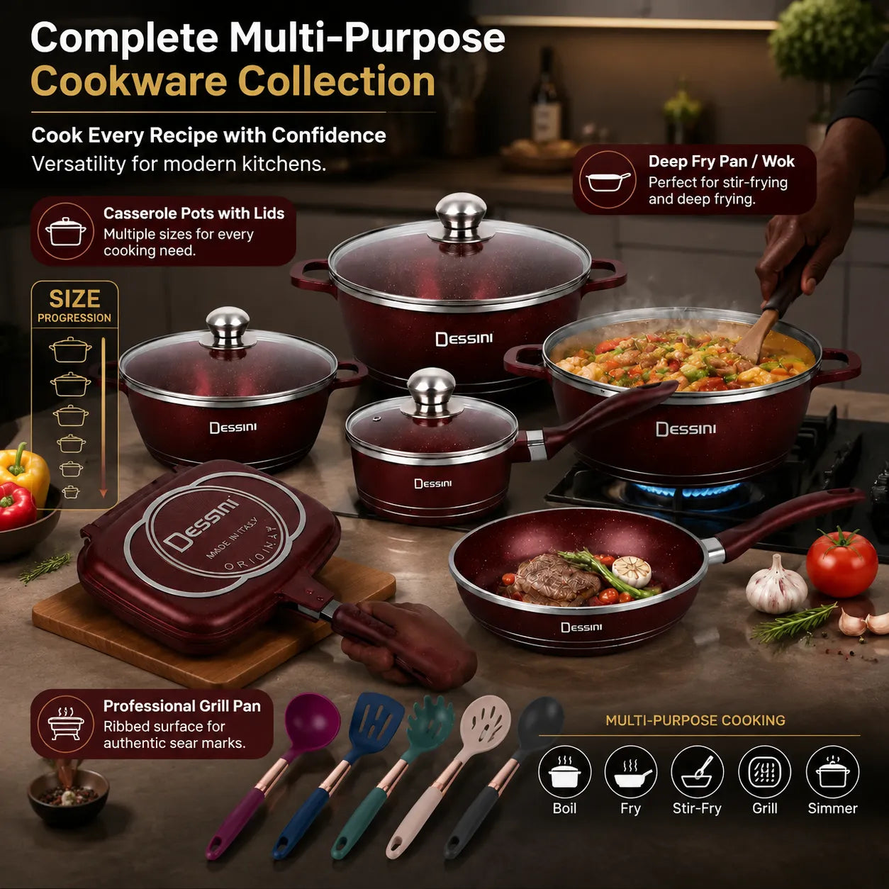 LEFON 23-Piece Granite Die-Cast Cookware Set | Non-Stick Premium Set
