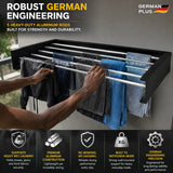 German Plus Retractable Wall Clothes Drying Rack (Premium Black)