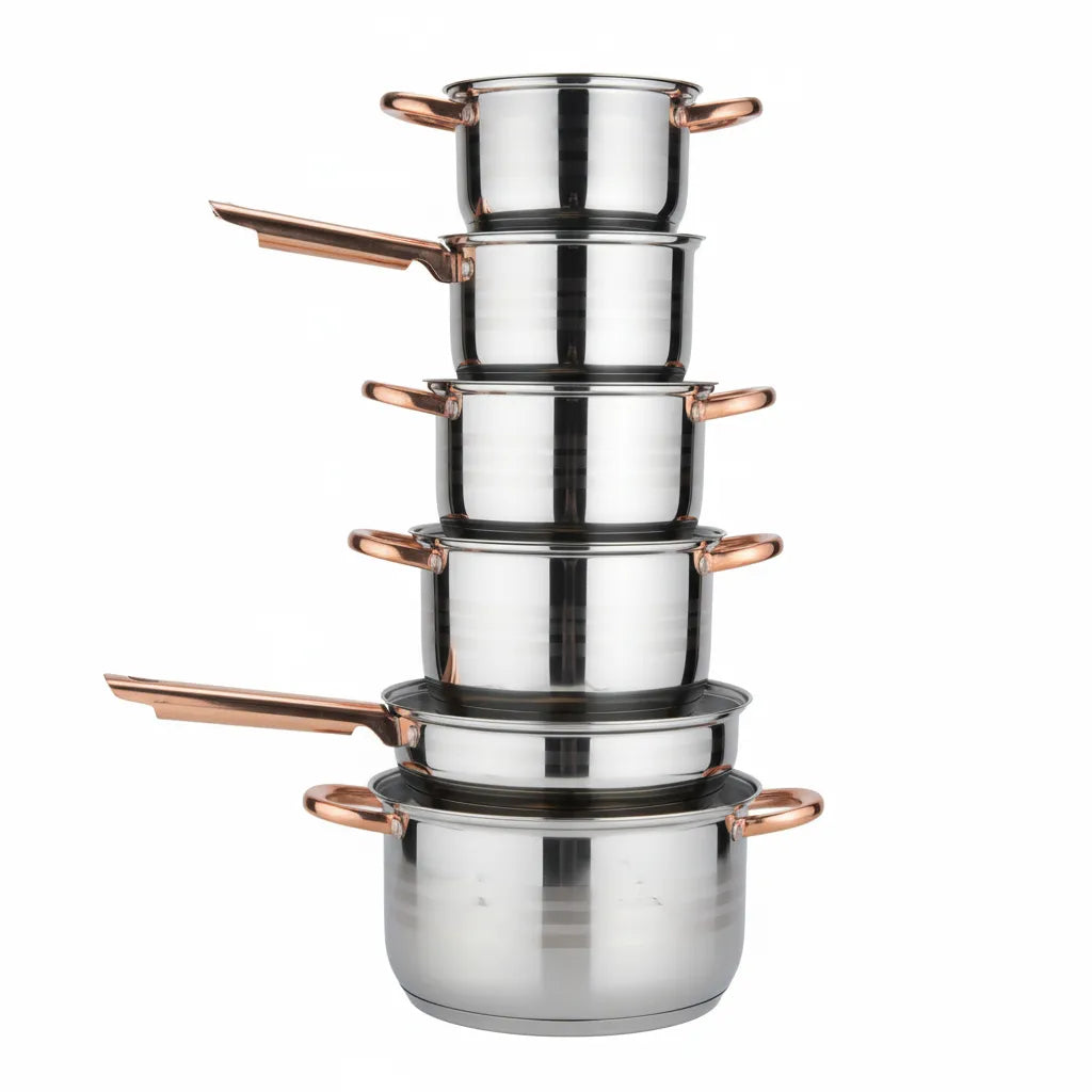 Evimki High Quality Stainless Steel12-Piece  Cookware Set 🍳 – 5-Layer Bottom – Elegant & Durable Pots and Pans Set for Everyday Cooking