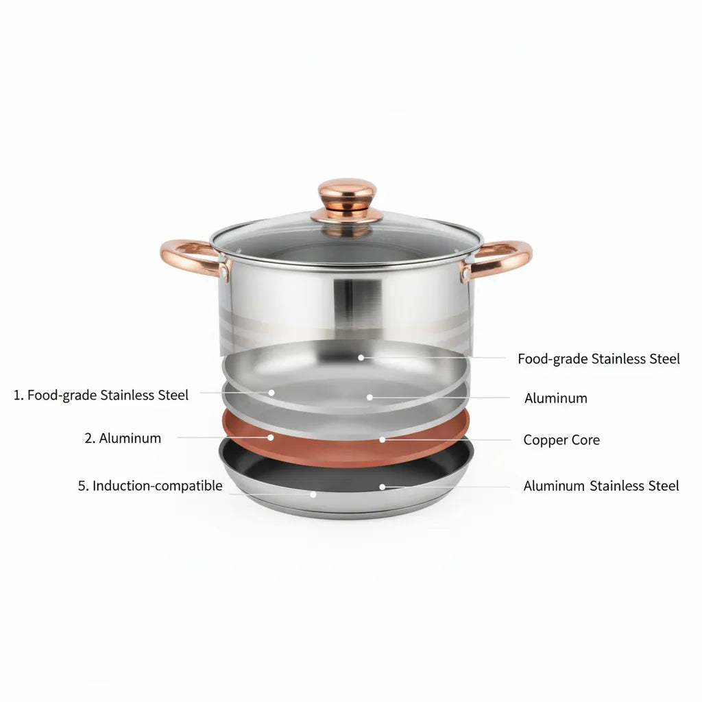 Evimki High Quality Stainless Steel12-Piece  Cookware Set 🍳 – 5-Layer Bottom – Elegant & Durable Pots and Pans Set for Everyday Cooking