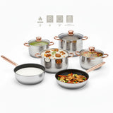 Evimki High Quality Stainless Steel12-Piece  Cookware Set 🍳 – 5-Layer Bottom – Elegant & Durable Pots and Pans Set for Everyday Cooking