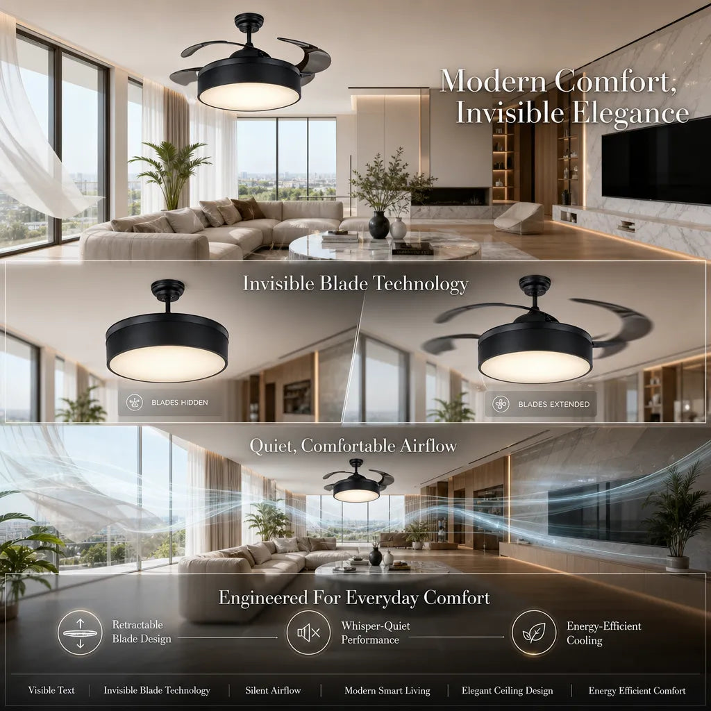 Experience Silence Suiming 96W Luxury Decorative Fan with Retractable Blades