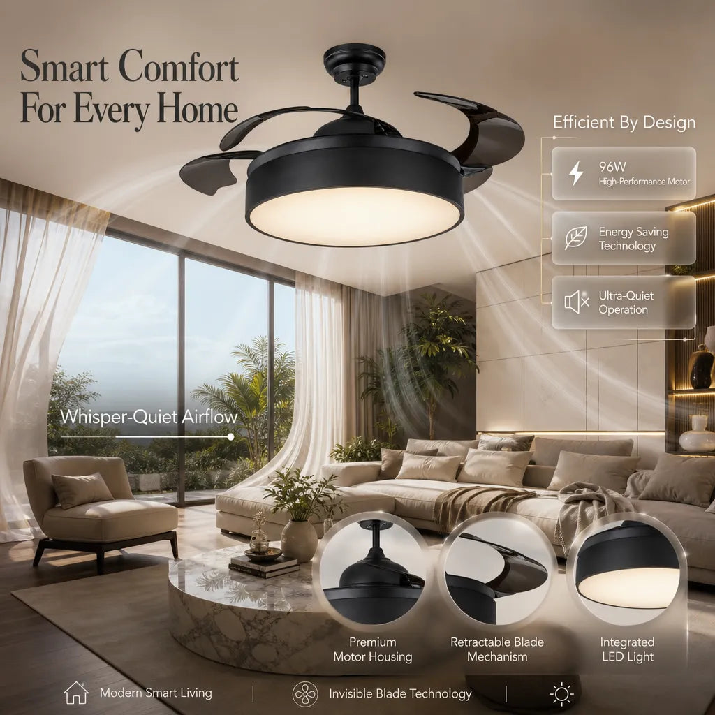 Experience Silence Suiming 96W Luxury Decorative Fan with Retractable Blades