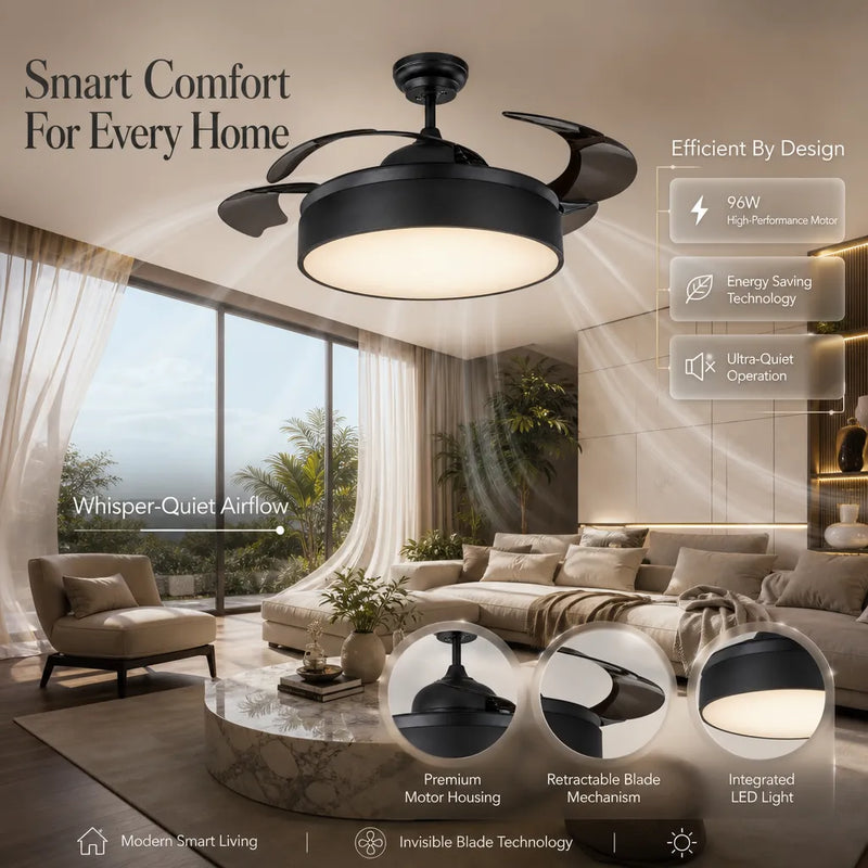 Experience Silence Suiming 96W Luxury Decorative Fan with Retractable Blades