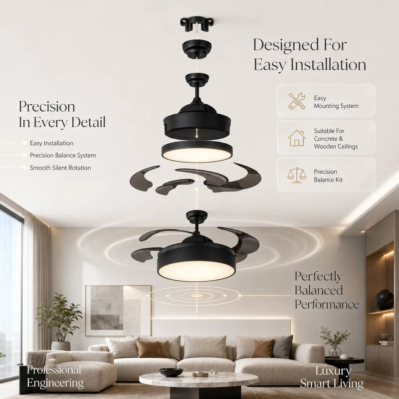 Experience Silence Suiming 96W Luxury Decorative Fan with Retractable Blades