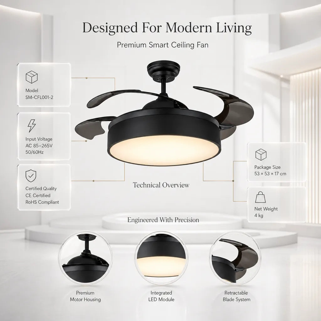 Experience Silence Suiming 96W Luxury Decorative Fan with Retractable Blades