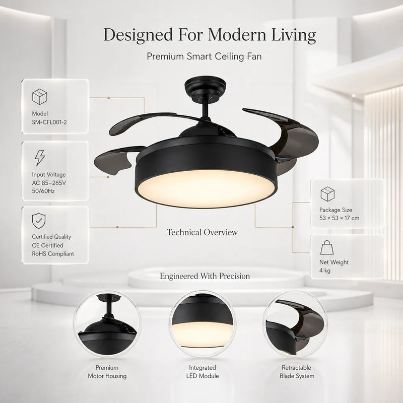 Experience Silence Suiming 96W Luxury Decorative Fan with Retractable Blades