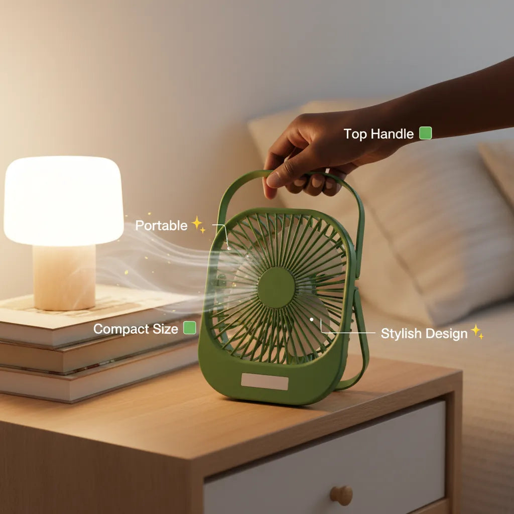 Portable, Stylish & Powerful – Meet the Q01 Compact Fan with LED 💡
