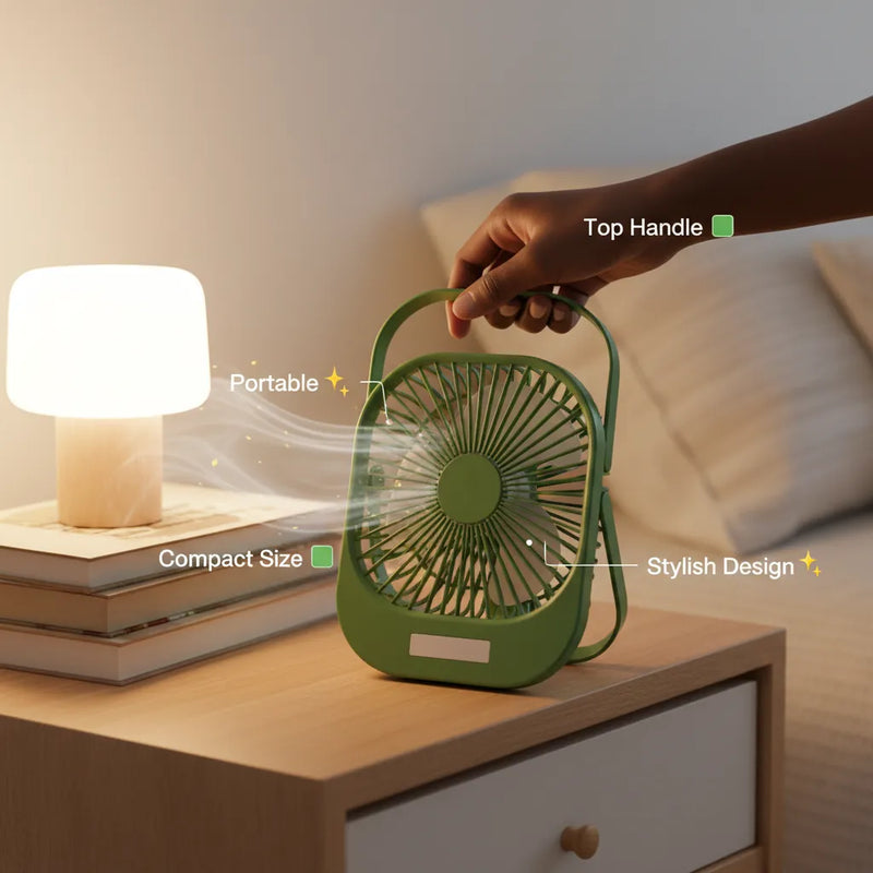 Portable, Stylish & Powerful – Meet the Q01 Compact Fan with LED 💡