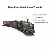 Alloy Smart Metal Steam Train Set for Kids – Real Smoke, LED Headlight, Sound Effects & Track Railway Toy 🚂