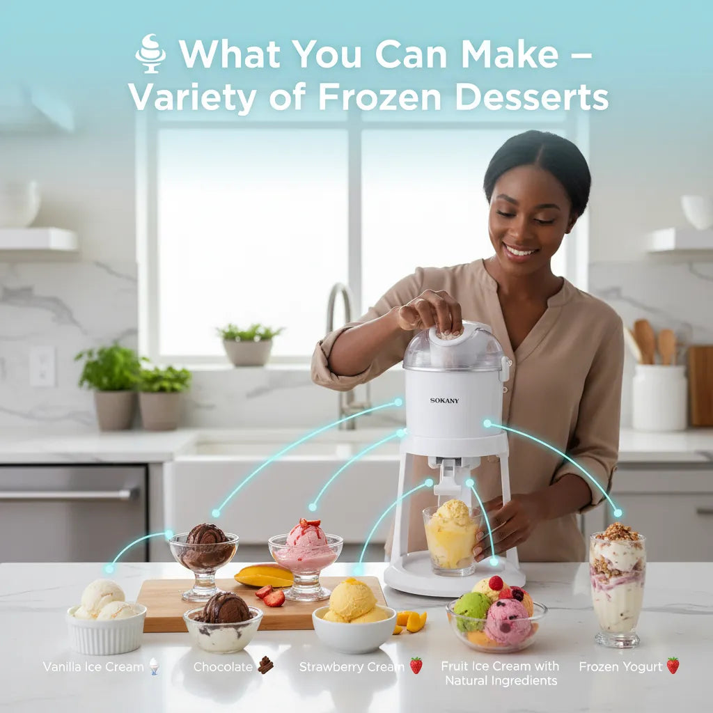 Sokany Ice Cream Machine – 1L Homemade Ice Cream Maker with Efficient Cooling & Quick Preparation🍦