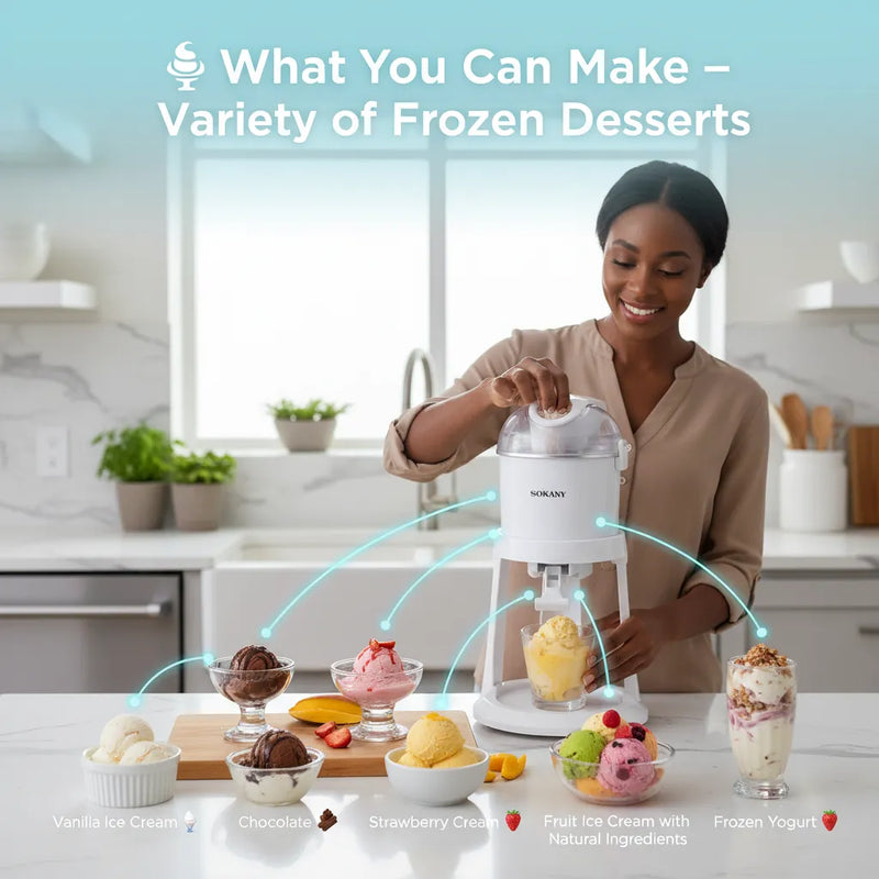 Sokany Ice Cream Machine – 1L Homemade Ice Cream Maker with Efficient Cooling & Quick Preparation🍦