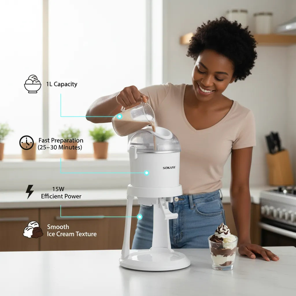 Sokany Ice Cream Machine – 1L Homemade Ice Cream Maker with Efficient Cooling & Quick Preparation🍦