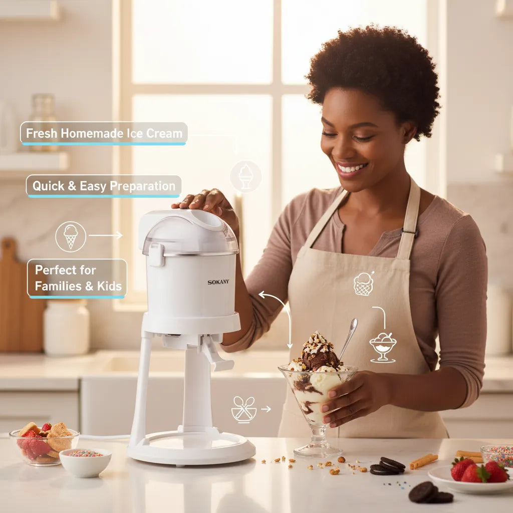 Sokany Ice Cream Machine – 1L Homemade Ice Cream Maker with Efficient Cooling & Quick Preparation🍦