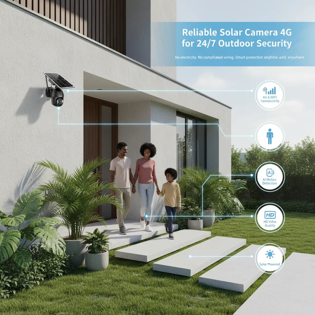 Solar Camera 4G HD PTZ – Smart Solar-Powered Outdoor Security with AI Detection & Night Vision