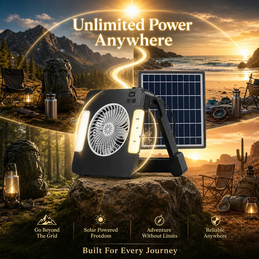 The Ultimate 3-in-1 Survival Tool: Solar Fan, LED Light, and Mosquito Repellent